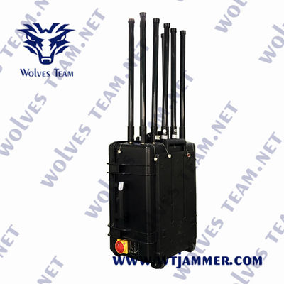 kopen 100 Watt draagbare 4 banden Drone Signal Jammer IP65 Waterdicht GPSL1 WIFI2.4G WIFI5.8G Signal Jammer online manufacture