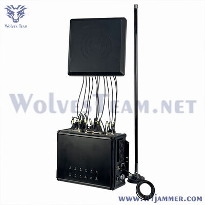 kopen 12 banden koffer-type anti-drone jammer met directionele antennes, 1000m schildbereik online vervaardiging