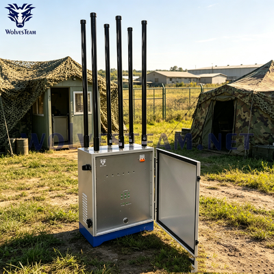 Kopen Krachtige 300W 6CH Outdoor Waterdichte Omni-Directionele Signaalstoorzender | 100-300m Afschermingsbereik, Anti-Drone En Mobiele Blokker Voor Beveiliging Van Militaire Kampen online vervaardiging
