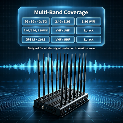 Kopen 42W 14-kanaals Desktop Signal Jammer met omnidirectionele antenne voor conferentieruimtebeveiliging online vervaardiging