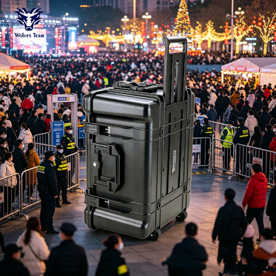 Kopen Trolley type anti-drone signaal jammer met wielen en ingebouwde batterij voor drukke openbare evenementen en massale bijeenkomsten online vervaardiging