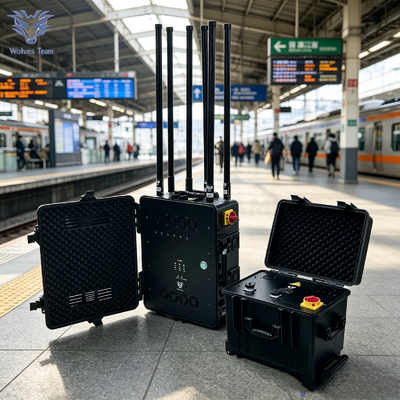 Kopen 600W Krachtige Trolley Case Gecombineerde Jammer Lange Afstand Dekking Aangepaste Kanalen Voor Tijdelijke Locaties met Veel Publiek online vervaardiging