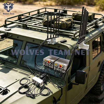 Kopen Op het dak geïnstalleerde voertuigbeschermingsinrichting tegen UAV's Multi-band onderdrukking voor drone WiFi 2.4G/5.8G En GPS, robuuste woestijnbestendige stabiele werking voor VIP-convooibeveiliging online vervaardiging