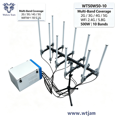 Kopen 500W 10-band draagbare signaaljammer voor mobiele telefoon en WiFi-dekking online vervaardiging