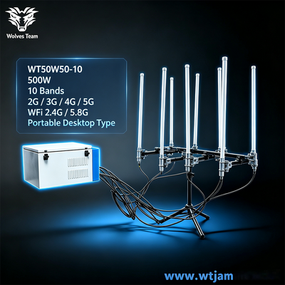 Kopen 500W 10-kanaals draagbare signaalstoorzender voor GSM DCS 3G 4G 5G WiFi 2.4G 5.8G mobiele signaalblokker online vervaardiging