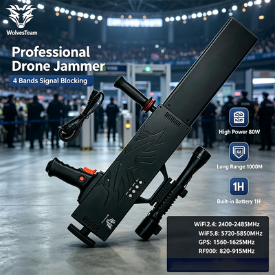 Kopen 80W 4-Bands Draagbare Drone Jammer met 500-1000m Bereik Anti-Drone Signaalblokker online vervaardiging