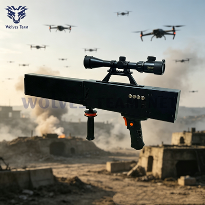 Kopen Nieuwste outdoor-gun-type signaal jammer voor wetshandhaving Draagbaar anti-UAV-apparaat met aanpasbare 4 ′′ 8 frequentiebanden voor veld counter-drone operaties online vervaardiging