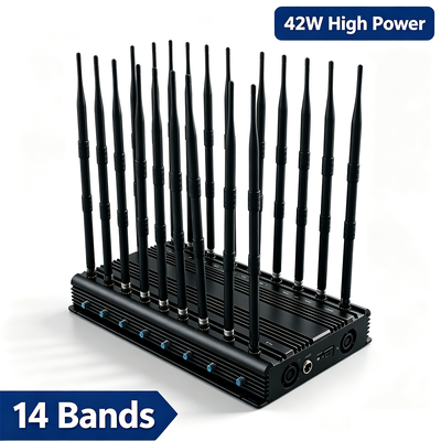 42W 14-Band Desktop Signal Jammer with Omnidirectional Antenna for 4G LTE 5G WiFi GPS VHF UHF Lojack