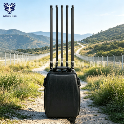 6-Bands 120W Manpack Drone Signaal Stoorzender Met Omni-Directionele Antennes En Ingebouwde Batterij Voor Wetshandhaving