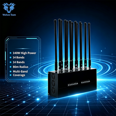 140W 14-Band Desktop Signaalstoorzender met 80 Meter Dekking Multi-Frequentie Blocker voor CDMA DCS 3G 4G 5G WiFi GPS