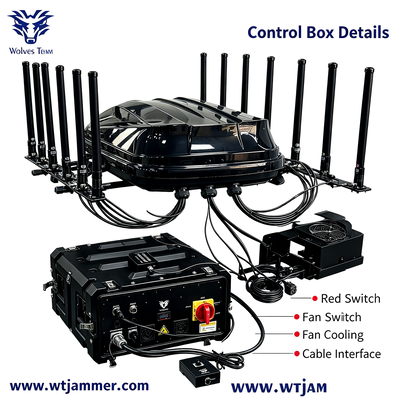 1400W 14-Channel IP65 Waterproof Signal Jammer RF Frequency Blocker for 5G GPS WiFi UHF VHF