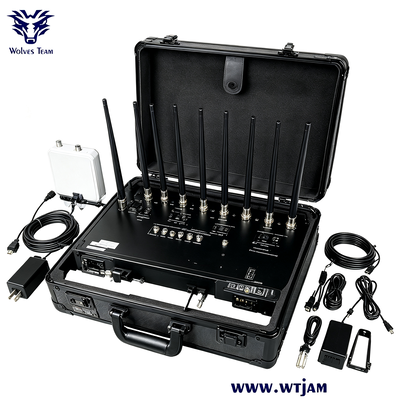 100W 10-Channel Portable RF Jammer with 30-100 Meter Coverage for CDMA GSM DCS 3G 4G LTE 5G NR WiFi